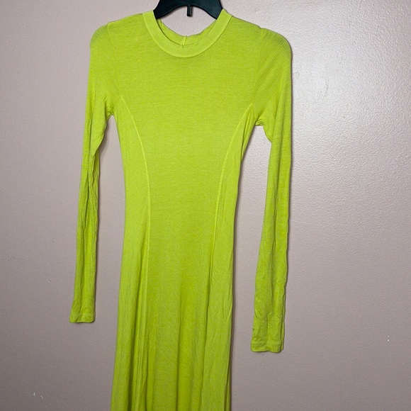 Rare Enza Costa Silk Paneled Flare Dress in Acid Lime - Picture 2 of 9